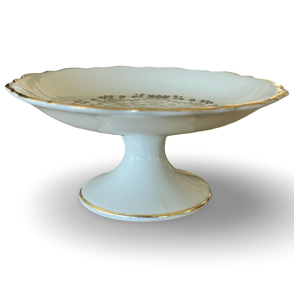 Vintage Lennox Pedestal Trinket Stand Cream and Gold - Picture 2 of 6